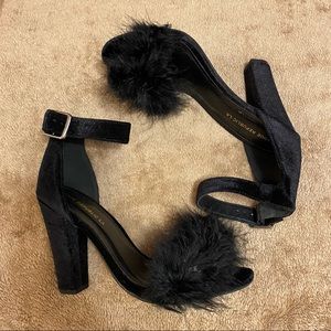 Black furry suede high heels